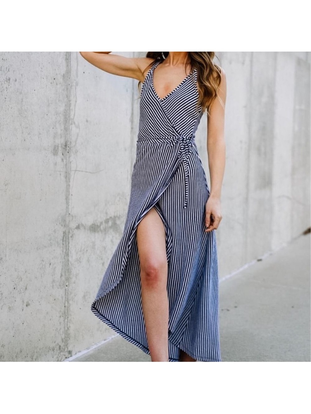Z Supply Striped Capri Wrap Dress Navy White Stripe - Picture 2 of 9